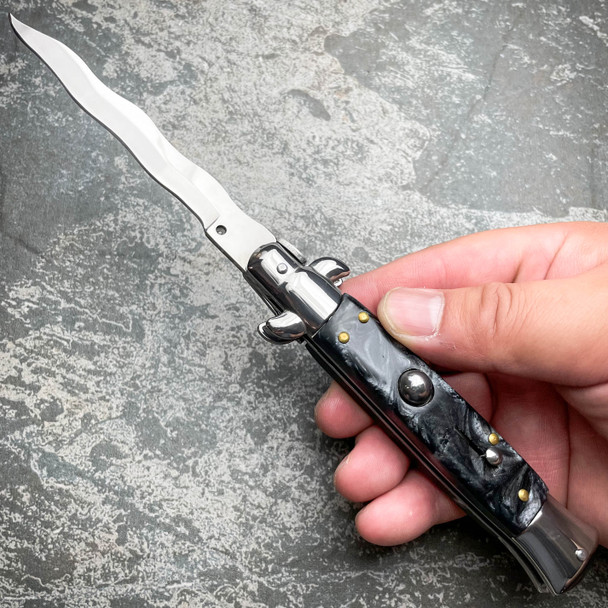 8.75" Italian Stiletto Switch Kris Blade Pocket Knife