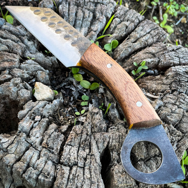 9.5" Hand Forged Ring Seax Carbon Steel Cleaver Hunting Knife Fixed Blade w Wood