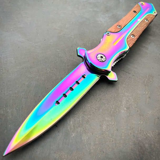 8.2" Rainbow Titanium Fade Pocket Knife