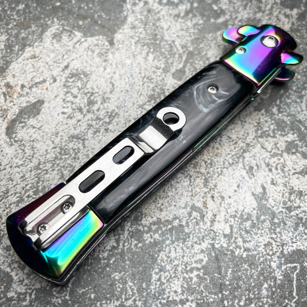 9" Italian Style Rainbow Spring Assisted Open Folding Stiletto Pocket Knife