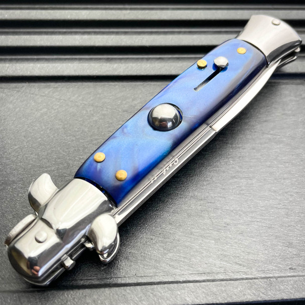 8.75" Italian Stiletto Switch Blade Pocket Knife Blue