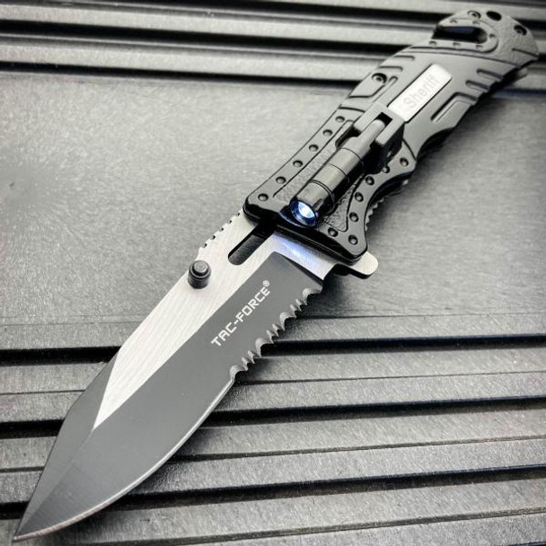 TAC-FORCE Military Spring Assisted Open LED Light Tactical Rescue Pocket Knife