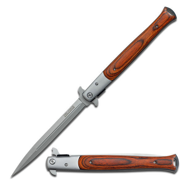 *Custom Engraving* TAC FORCE 13" Extra Large Spring Assisted Open STILETTO HARDWOOD Pocket Knife