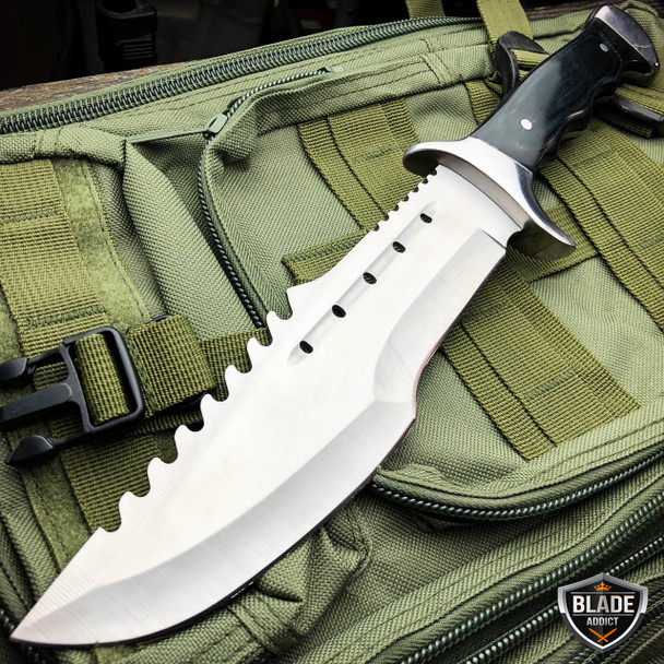 *Custom Engraving* 15" TACTICAL SURVIVAL Rambo Full Tang FIXED BLADE Camping KNIFE Hunting w SHEATH