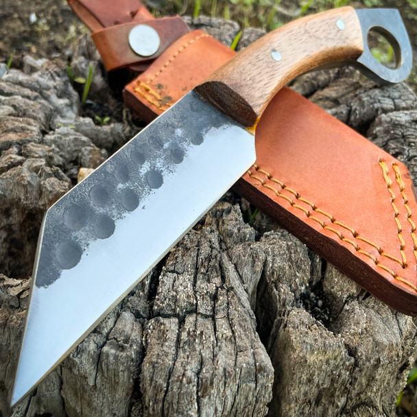 *Custom Engraving* 9.5" Hand Forged Ring Seax Carbon Steel Cleaver Hunting Knife Fixed Blade w Wood