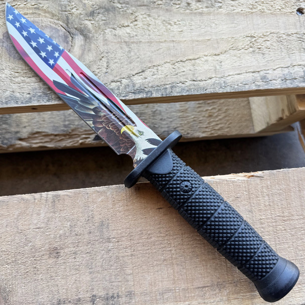 12.5" Military Fixed Blade w/ Bald Eagle USA Flag Design