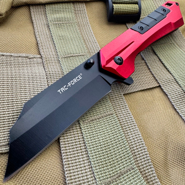 8" Tac Force Cleaver Spring Assisted Pocket Knife Red