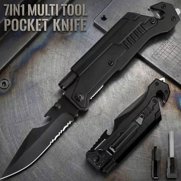 8.5" Survival Rescue Pocket Knife w/ LED Light