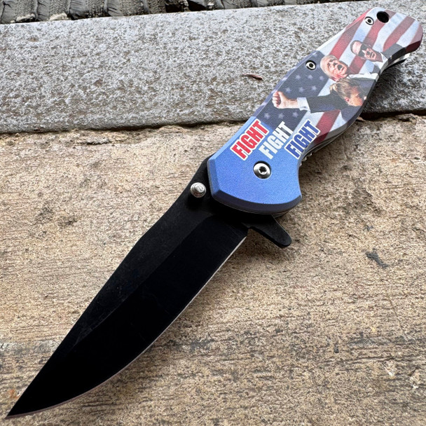 "Fight, Fight, Fight" President Trump Red & Blue Spring Assisted Knife