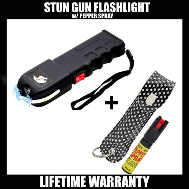 Tactical BLACK Stun Gun Rechargeable LED POLICE Stun Gun w Pepper Spray Tactical BLACK Stun Gun Rechargeable LED POLICE Stun Gun w Pepper Spray