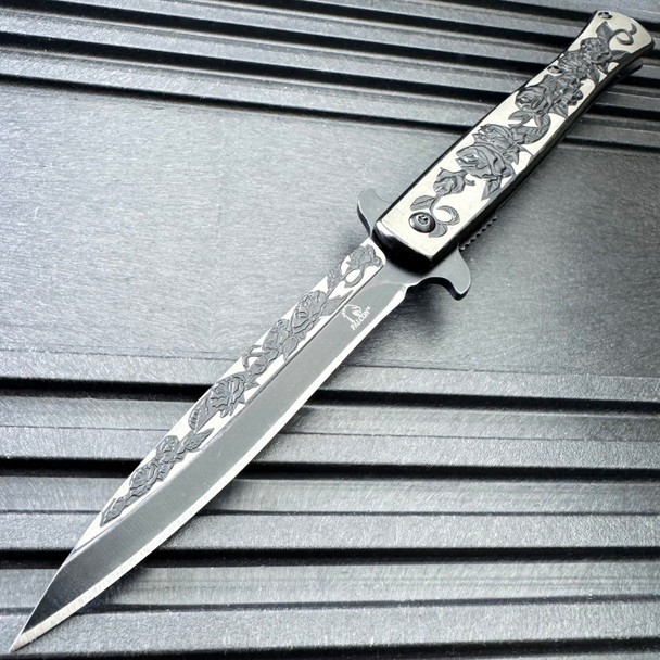 8" Floral Rose Spring Assisted Pocket Knife 8" Floral Rose Spring Assisted Pocket Knife