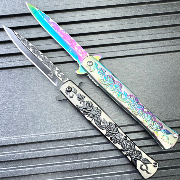 8" Floral Rose Spring Assisted Pocket Knife 8" Floral Rose Spring Assisted Pocket Knife