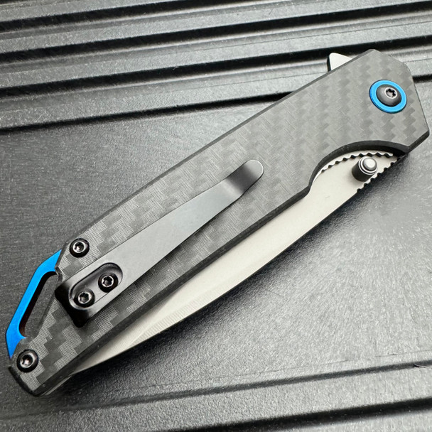Grey Coated Blade Pocket Knife – Carbon Fiber Handle, Ball Bearing Assisted Knife
