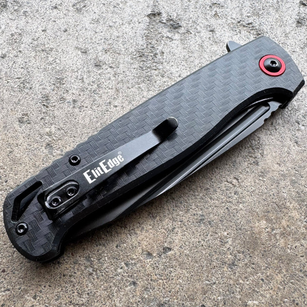 Tanto Black Coated Pocket Knife – Carbon Fiber Handle, Ball Bearing Assisted Knife