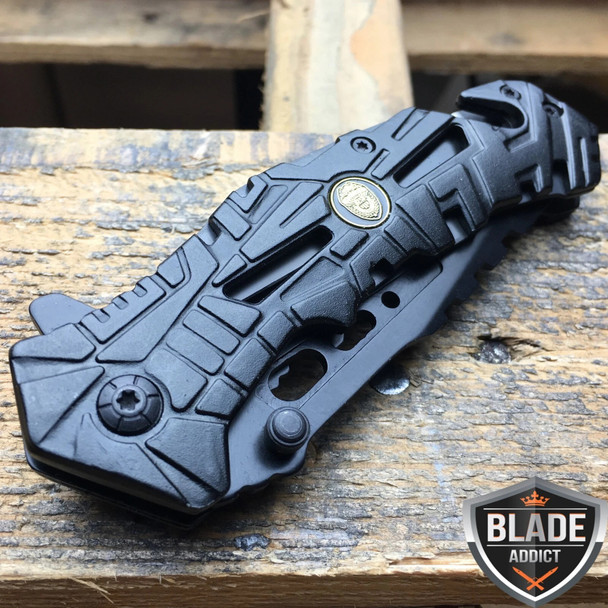 8" Black POLICE Spring Assisted Open Tactical Rescue Folding Pocket Knife  8" Black POLICE Spring Assisted Open Tactical Rescue Folding Pocket Knife