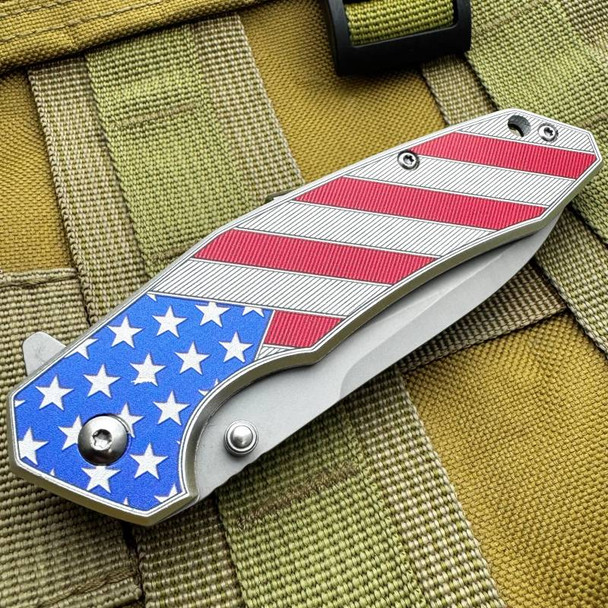 8" USA Flag Pocket Knife