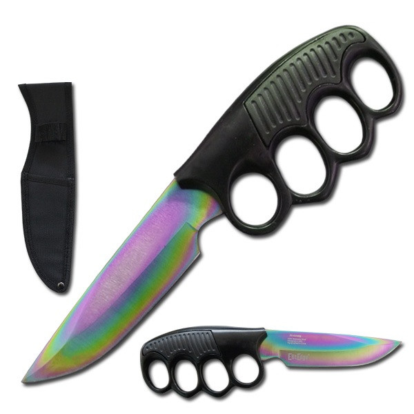 9.5" Military Knuckle Buster Trench Rainbow Knife 