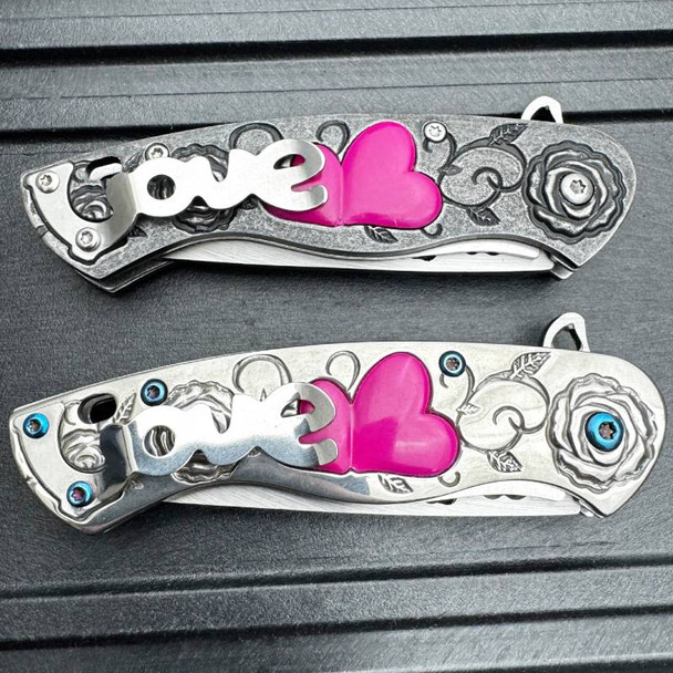 7" Black Widow Heart Spring Assisted Pocket Knife