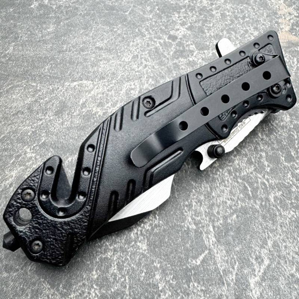 7" Multi Tool LED Light Spring Assisted Rescue Pocket Knife