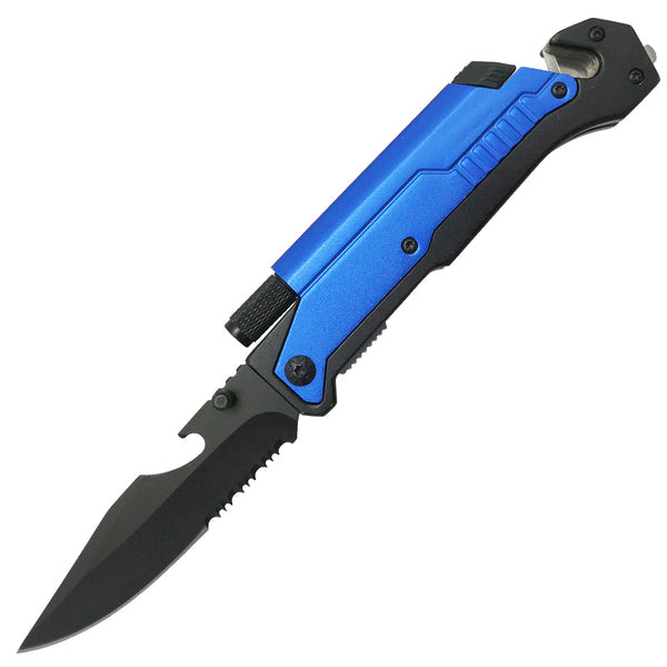 8.5" Survival Rescue Pocket Knife w/ LED Light - Blue