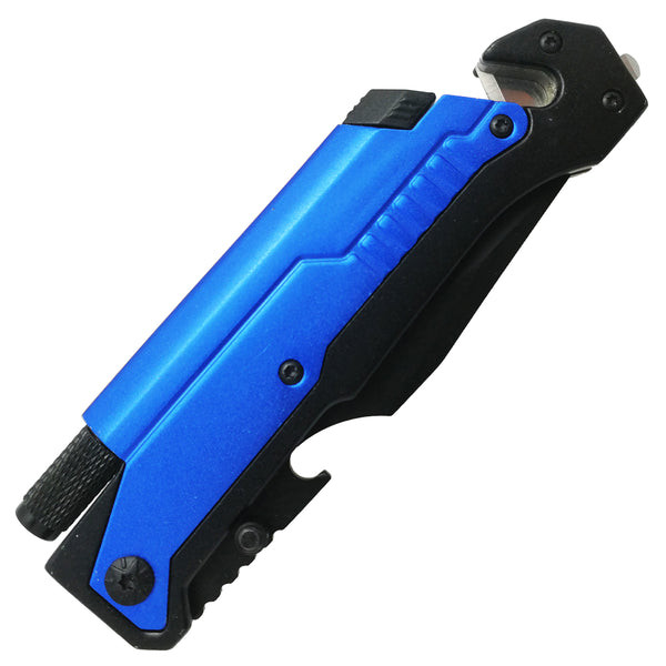 8.5" Survival Rescue Pocket Knife w/ LED Light - Blue