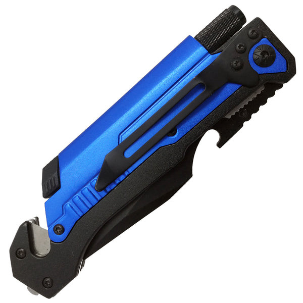 8.5" Survival Rescue Pocket Knife w/ LED Light - Blue