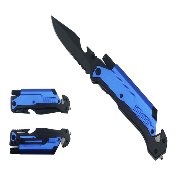 8.5" Survival Rescue Pocket Knife w/ LED Light - Blue