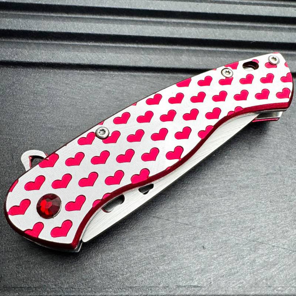 6.75" Ladies Red HEARTS Love Pocket Knife