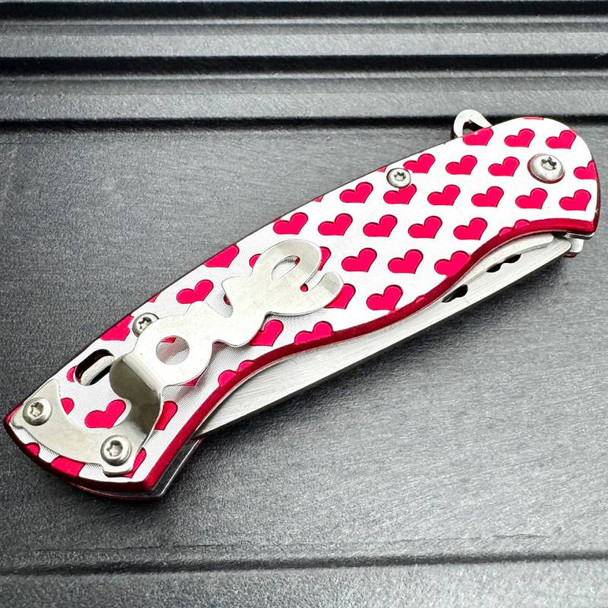 6.75" Ladies Red HEARTS Love Pocket Knife