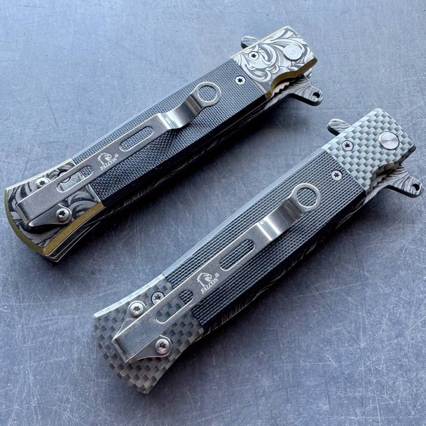 8.5" Damascus Etch Style Spring Assisted Open Folding Pocket Knife G10 Handle Blade