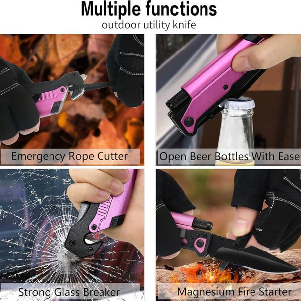 .5" Survival Rescue Pocket Knife w/ LED Light - Pink