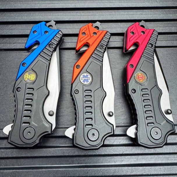  8" Rescue Pocket Knife (Firefighter, Police, EMT)