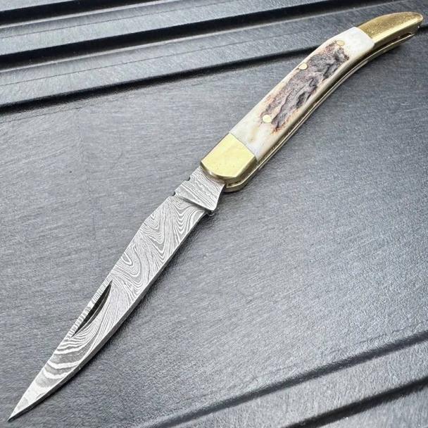 Damascus Toothpick Damascus Blade Knife Stag Handles