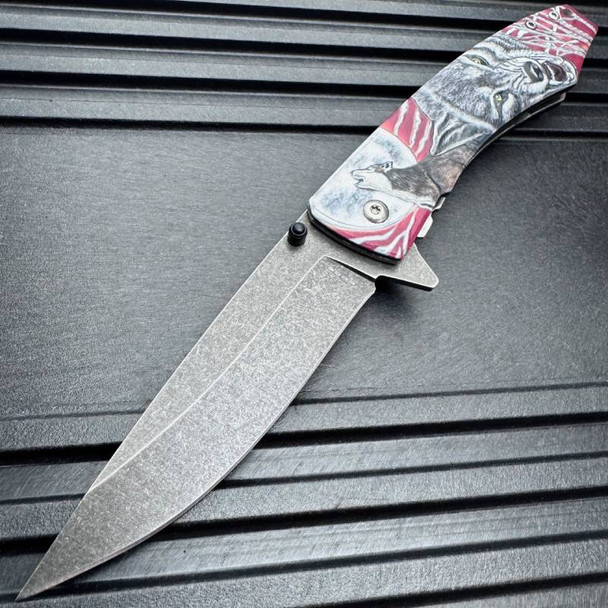 Stonewashed Wolf Pocket Knife