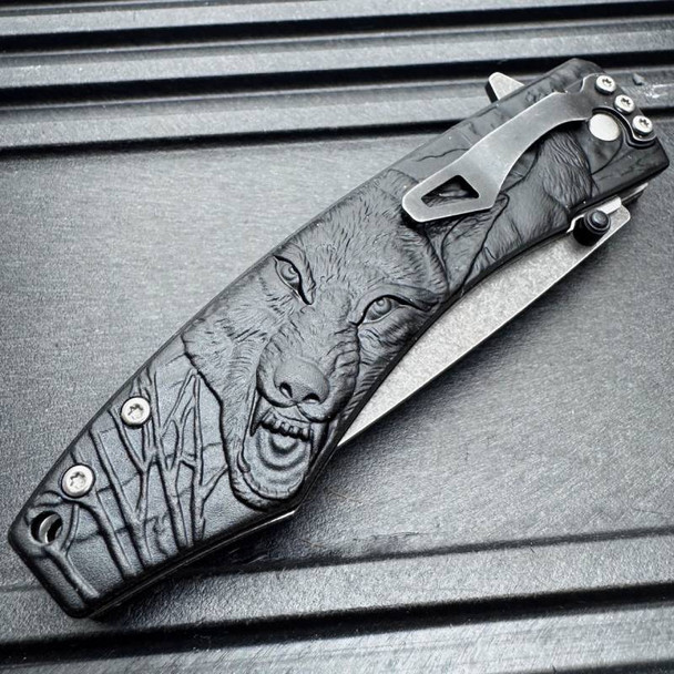 Stonewashed Wolf Pocket Knife