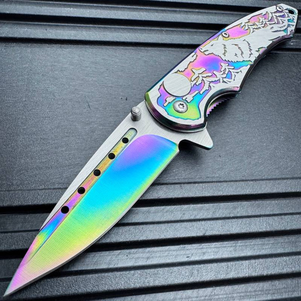 Rainbow Wolf Pocket Knife