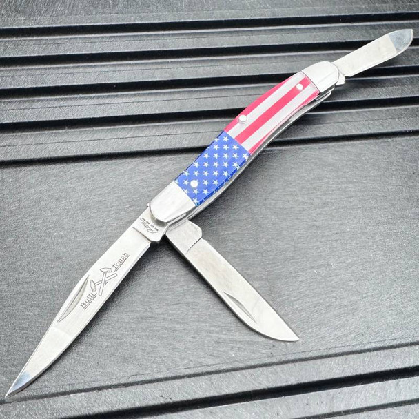 3 Blade Stockman USA Flag Folding Pocket Knife