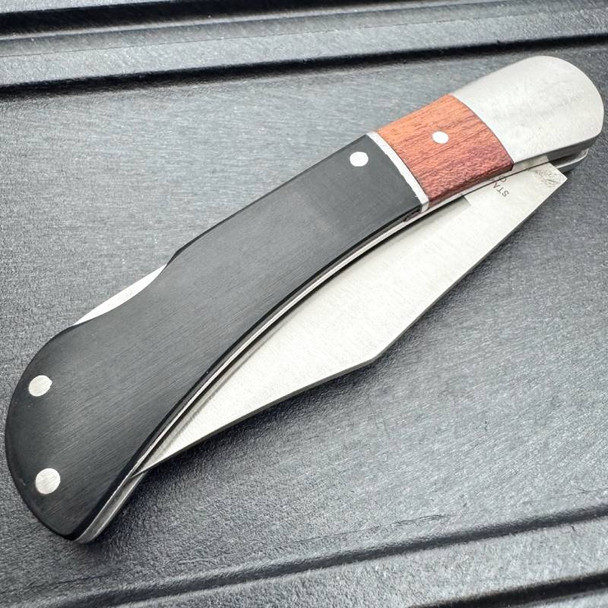 Folding Knife | 4" Stainless Blade Classic Lockback Black/Brown Wood Handle