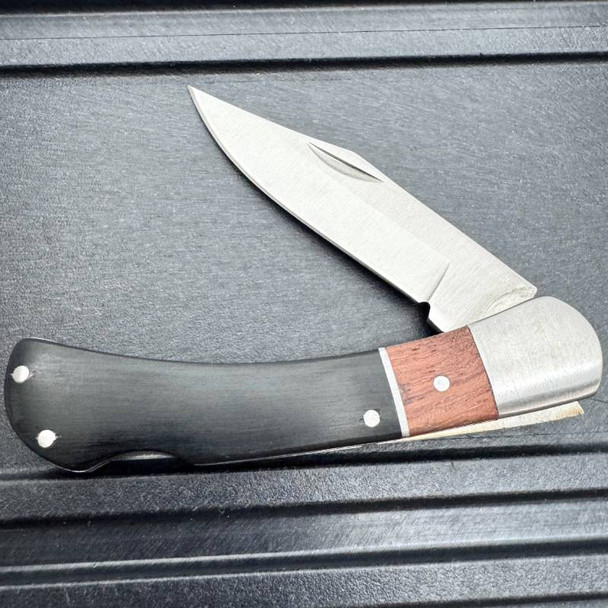 Folding Knife | 4" Stainless Blade Classic Lockback Black/Brown Wood Handle