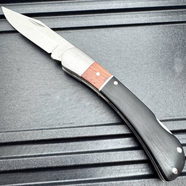 Folding Knife | 4" Stainless Blade Classic Lockback Black/Brown Wood Handle