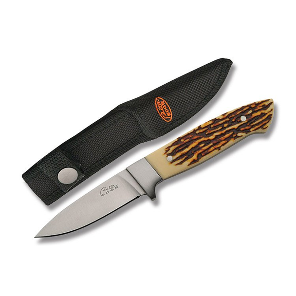 Faux Stag Hunter Fixed Blade 2.63in Plain Drop Point