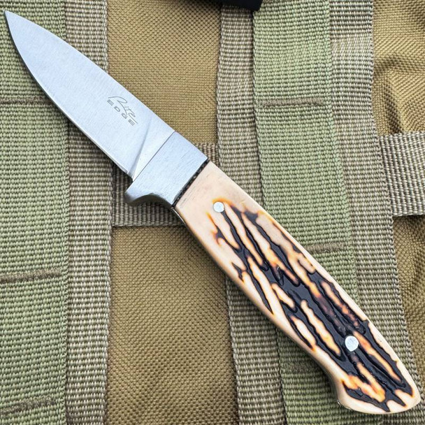 Faux Stag Hunter Fixed Blade 2.63in Plain Drop Point