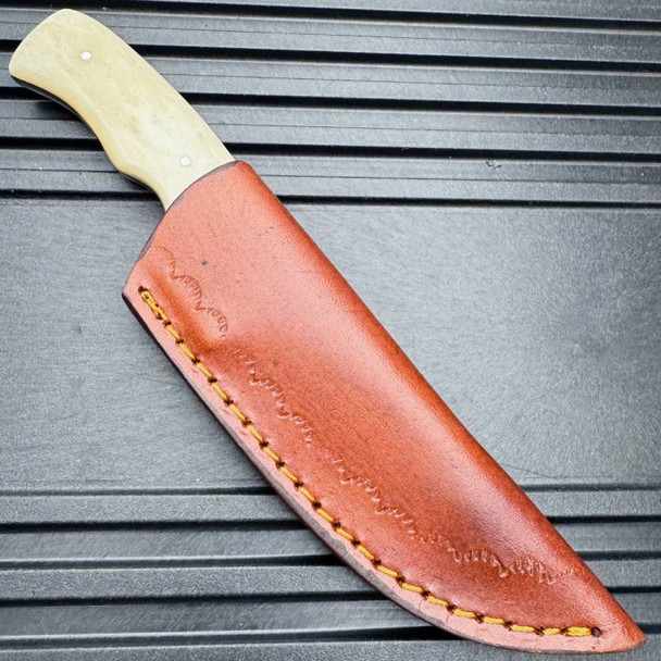 Clip Point Blade Fixed Blade with White Smooth Bone Handle