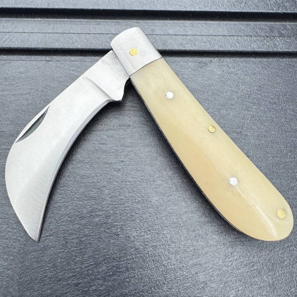 Pruning White Folding Pocket Knife with Natural Smooth Bone Handle