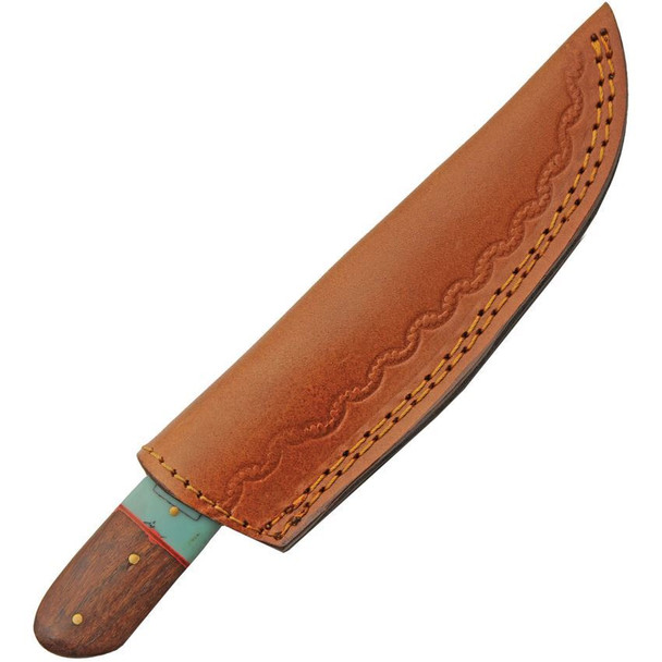 Hunter Satin Fixed Blade Knife Wood/Turquoise Handles