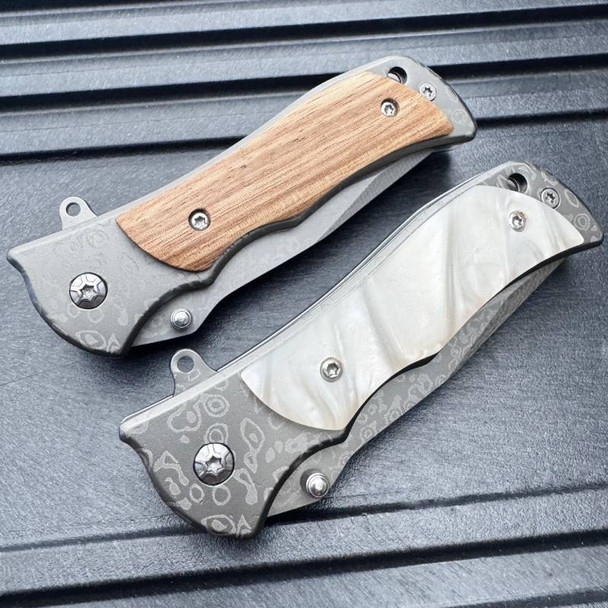 6.5" Damascus Etch Spring Assisted Pocket Knife