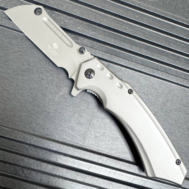 8" CLEAVER Grey Blade Spring Assisted Pocket Knife