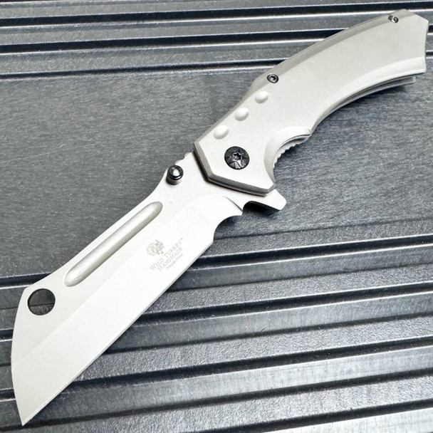 8" CLEAVER Grey Blade Spring Assisted Pocket Knife