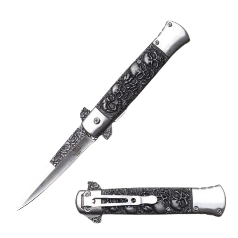 Snake Eye Spring Opening Assisted SKULL Tactical Stiletto Style Pocket Knife