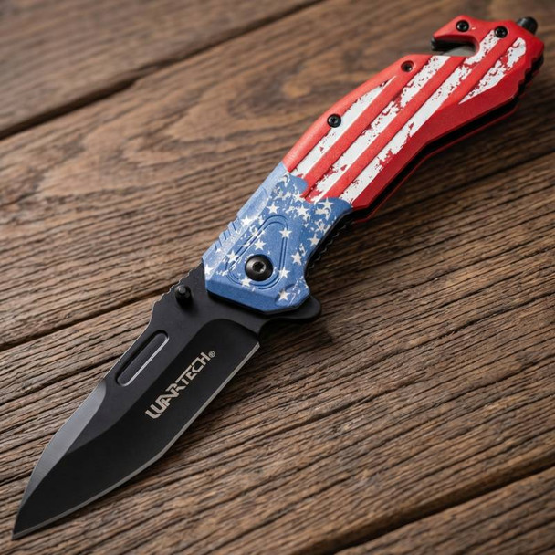 Wartech - 8.5" USA Flag | Spring Assisted Pocket Knife